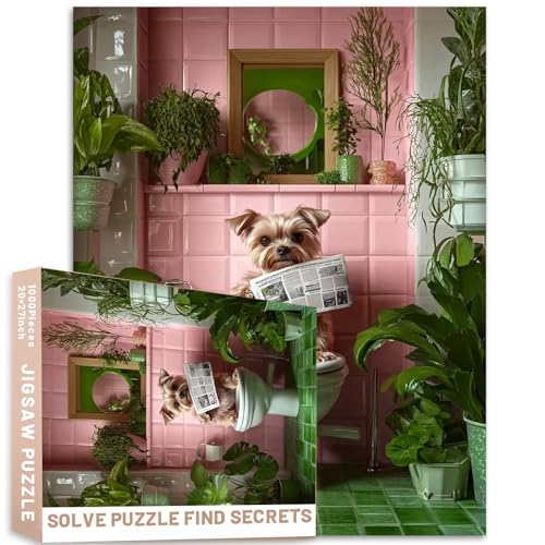 Retro-Badezimmer-Puzzle, Hund, zum Lesen, Zeitung, Innenstil, 1000 Teile, Puzzle, 50 x 70 cm, anspruchsvolle Familienaktivitäten, bunt, Bastelpuzzle für Heimdekoration, Geschenke Retro-Badezimmer-Puzzle, Hund, zum Lesen, Zeitung, Innenstil, 1000 Teile, Puzzle, 50 x 70 cm, anspruchsvolle Familienaktivitäten, bunt, Bastelpuzzle für Heimdekoration, Geschenke von Generic