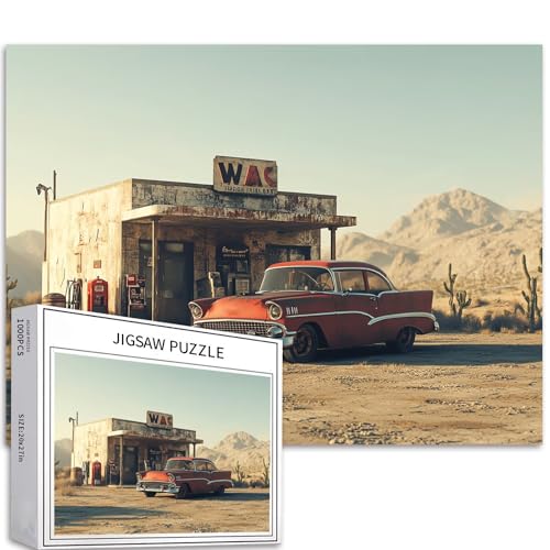 Retro-Klassiker-Puzzle, 1000 Teile, Puzzle für Erwachsene, einsame Wüstenszene, Kunst-Puzzle, buntes DIY-Puzzle für Heimdekoration, Geschenke, Familienpuzzle, perfekt für Spielabende, 70 x 50 cm von Generic