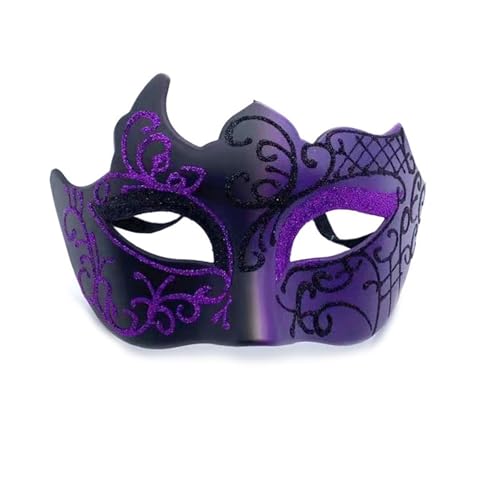 Retro Painted Half Face Masquerade Mask for Women and Men, Venice Mask, Halloween Costume Accessories, Cosplay Party Props(Black purple) von Generic
