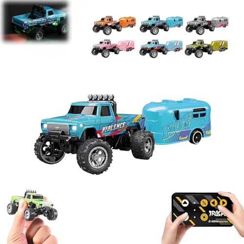 Riprush Mini Monster 1/64 2026 Neuer Offroad LED Legierung Rennfahrer mit LED Beleuchtung, 3 Geschwindigkeitsmodi, 2,4 GHz Rennsystem, für Bastler und Sammler ab 14 Jahren (Blue) von Generic