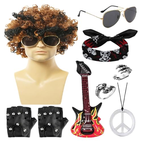 Rockstar-Kostüm, 70er-Jahre-Outfit für Herren der 70er Jahre, Rocker-Outfits der 80er Jahre, Punk Male Outfit, Curly Rock Wig und mehr für Maskerade-Party Rockstar-Kostüm, 70er-Jahre-Outfit für Herren der 70er Jahre, Rocker-Outfits der 80er Jahre, Punk Male Outfit, Curly Rock Wig und mehr für Maskerade-Party von Generic