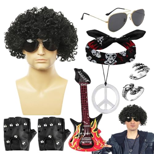 Rockstar Kostüm - Rockstar Kostüm - Herren Rocker Punk Kostüm Set 9-teiliges Rockkostüm Set für Punk Party Hippie 70er Jahre Rockstar Kostüm - Rockstar Kostüm - Herren Rocker Punk Kostüm Set 9-teiliges Rockkostüm Set für Punk Party Hippie 70er Jahre von Generic