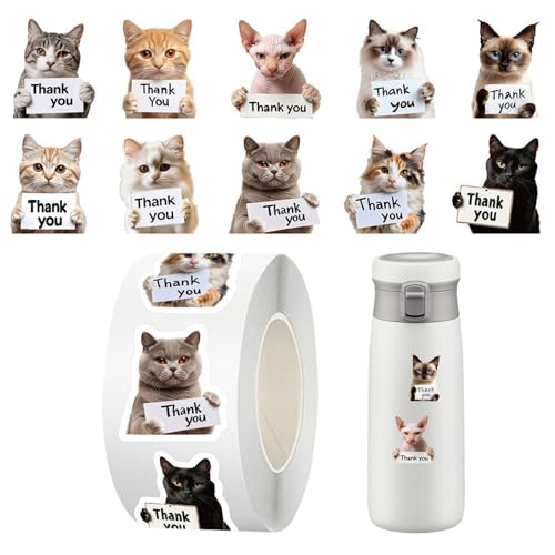 Rollo De Pegatinas De Gato Agradecimiento - Pegatinas De Gatos Roll, 500 Unidades Calcomanías Impermeables Gracias, Pegatina Portátil | para Negocios Pequeños Embalaje Equipaje Patineta Fiestas Aula Rollo De Pegatinas De Gato Agradecimiento - Pegatinas De Gatos Roll, 500 Unidades Calcomanías Impermeables Gracias, Pegatina Portátil | para Negocios Pequeños Embalaje Equipaje Patineta Fiestas Aula von Generic