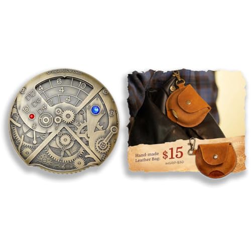 Roulette-Würfel von uniquedice.com 7-in-1 DND-Würfel-Set, TRPG, RPG, Steampunk-Thema, Tischspiele (antikes Messing + handgefertigte Ledertasche) von Generic