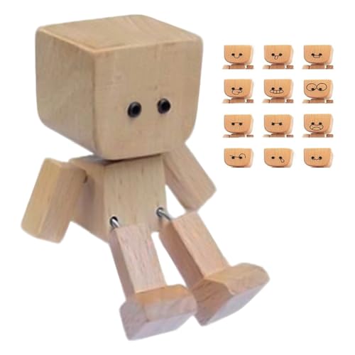 Rührfüße aus Holz für Herren mit 12 wechselbaren Ausdrücken, Auto-Ornament Holzpuppe mit Magnetfuß, schönes Autozubehör, für Innenbereich, LKW, Reisen, Reisen von Generic