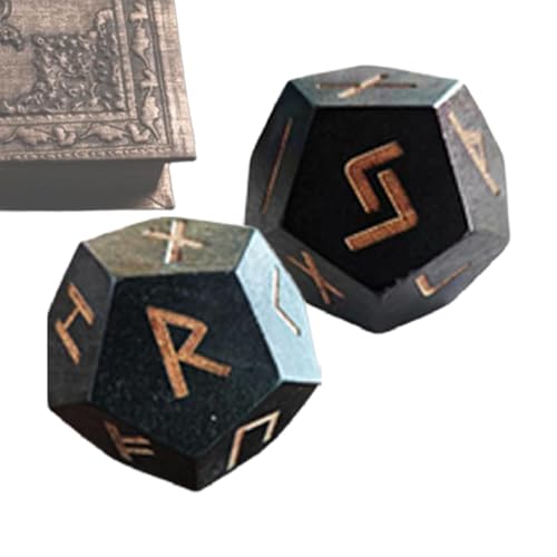 Runenset aus Holz, Wahrsagerrunen, 2 Wahrsagereiwürfel, geschnitzte Elder-Runen-Set, Sammlerstück-Set für Brettspiel-Fans von Generic
