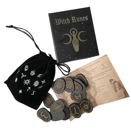 Runenstein-Set aus Holz, Sammlung von Hexenrunen, 14-teilig, Runenspiel, Symbolische Runenreien mit Tasche, dekorative Runensteine für Kristallkugel von Generic