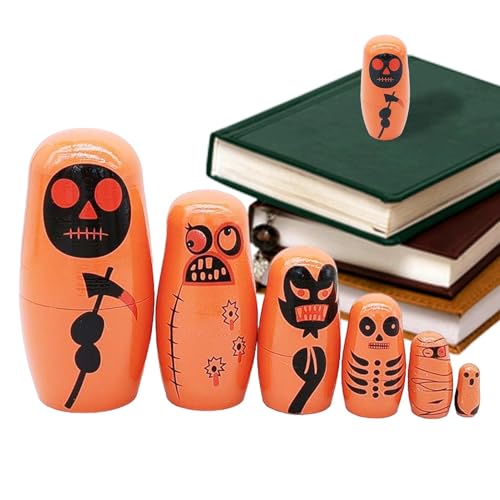 Russische Puppen für Kinder, stapelbare russische Puppen – Russische Holzpuppe mit sechs Schichten, Halloween-Dekorations-Puppe, russische Nistpuppen, Spielzeug für Familie, Freunde von Generic