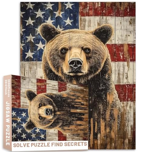 Rustikale Holztextur, Grizzlybär, amerikanische Flagge, 1000 Teile, Puzzle, Bauernhaus-Stil, Wanddekoration, 50 x 70 cm, Vintage-Farbe, anspruchsvolle Familienaktivitäten, Spiele für Heimdekoration Rustikale Holztextur, Grizzlybär, amerikanische Flagge, 1000 Teile, Puzzle, Bauernhaus-Stil, Wanddekoration, 50 x 70 cm, Vintage-Farbe, anspruchsvolle Familienaktivitäten, Spiele für Heimdekoration von Generic