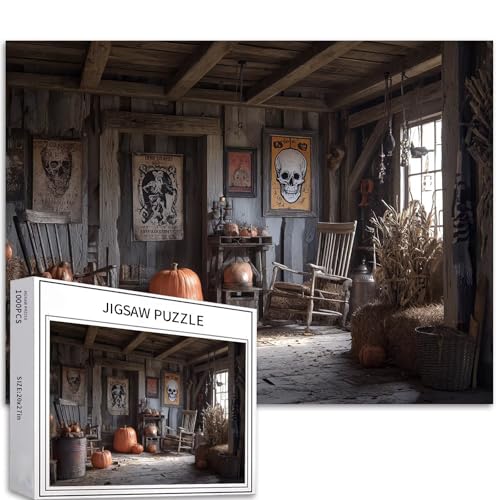 Rusty Pumpkin Well 1000 Teile Puzzle für Erwachsene, Cartoon-Ölgemälde, Halloween-Kunst-Puzzle, bunte DIY-Puzzles für Heimdekoration, Geschenke, Familienpuzzle, perfekt für Spieleabende, 70 × 50 cm von Generic