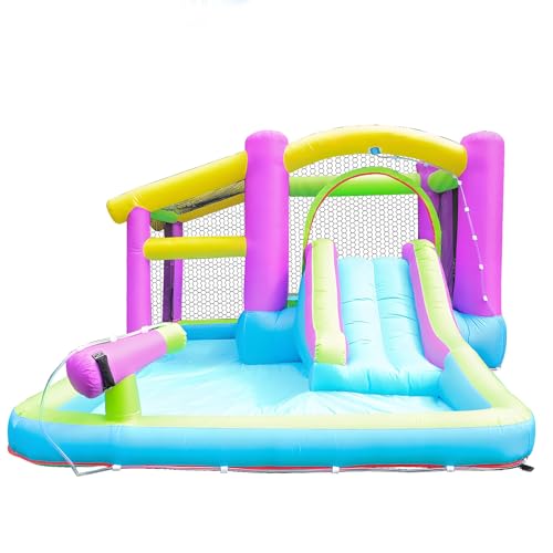 Rutschbahn Outdoor Wasser Poolsrutsche Schloss Oxford Stoff Hochdichte Nähte Turbo Gebläse Planschbecken für Den Eigenen Aufblasbaren Wasserpark im Garten von Generic