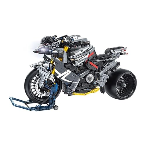 SAYN Technik Motorrad für Suzuki B-King - 1/5 2426 Klemmbausteine Technik Motorrad Bausteine Bausatz mit Licht, Kompatibel mit Lego Technik von Generic