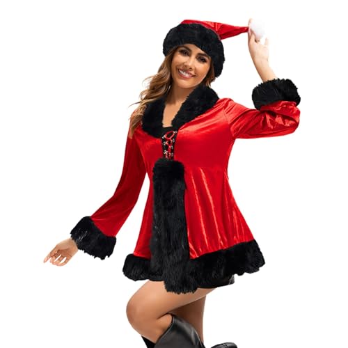 Santa Mrs Claus Kostüm für Frauen Weihnachten Outfit Kurz Schnürkleid für Party Santa Mrs Claus Kostüm für Frauen Weihnachten Outfit Kurz Schnürkleid für Party von Generic