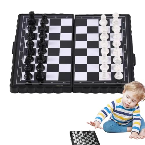 Schachbrett – Schachspiele aus Holz für die Reise, Schachspiel für Erwachsene und Kinder | Klappbares Schachbrett-Set mit handgefertigten Schachfiguren, inklusive zusätzlicher Königinnen, tolle Gesche von Generic