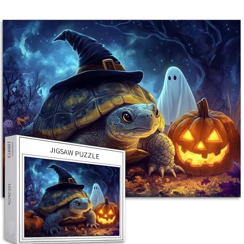 Schildkröte trägt einen Zaubererhut, 1000-teiliges Puzzle für Erwachsene, Halloween-Kunstpuzzle, herausfordernde Familienaktivitäten, buntes Bastelpuzzle für Heimdekoration, Geschenke, 70 × 50 cm Schildkröte trägt einen Zaubererhut, 1000-teiliges Puzzle für Erwachsene, Halloween-Kunstpuzzle, herausfordernde Familienaktivitäten, buntes Bastelpuzzle für Heimdekoration, Geschenke, 70 × 50 cm von Generic
