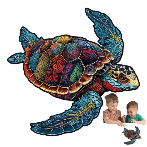 Schildkröten-Puzzle, Meeresschildkröten-Puzzle für Erwachsene | Buntes Holzpuzzle in Form einer unregelmäßigen Schildkröte für Schildkröten-Liebhaber von Generic