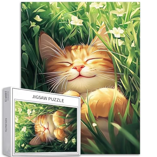 Schlafende orangefarbene Katze im Blumenfeld, 1000 Teile, lebendige Cartoon-Kunst mit weicher Beleuchtung, 50 × 70 cm, Premium-Puzzle, herausfordernde Familienaktivitäten, Bastelpuzzle für Schlafende orangefarbene Katze im Blumenfeld, 1000 Teile, lebendige Cartoon-Kunst mit weicher Beleuchtung, 50 × 70 cm, Premium-Puzzle, herausfordernde Familienaktivitäten, Bastelpuzzle für von Generic