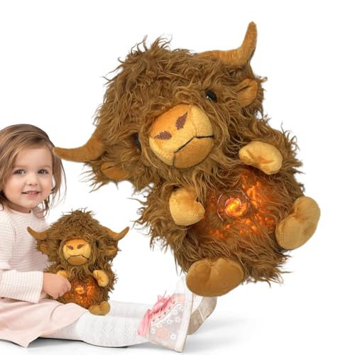 Schlafschnuller mit Plüschtier Highland Cow, Musik und Licht | Schlafbegleiter der Highland Kuh, die pelzige Tiere atmen von Generic