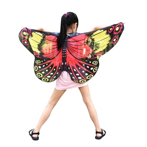 Schmetterlingsflügel Kinder, Feenflügel Kinder mit Stirnband Schmetterling Kostüm Kinder Kostüm Schmetterling Umhang für Mädchen Fancy Kleid Party Play Favor (Red) von Generic