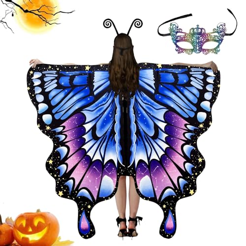 Schmetterlingsflügel-Kostüm, Halloween-Kostüm | Halloween-Umhang für Damen – weiches Schal-Kostüm – bunte Schmetterlingsflügel mit Maske und Antennenstirnband für Damen und Erwachsene Schmetterlingsflügel-Kostüm, Halloween-Kostüm | Halloween-Umhang für Damen – weiches Schal-Kostüm – bunte Schmetterlingsflügel mit Maske und Antennenstirnband für Damen und Erwachsene von Generic