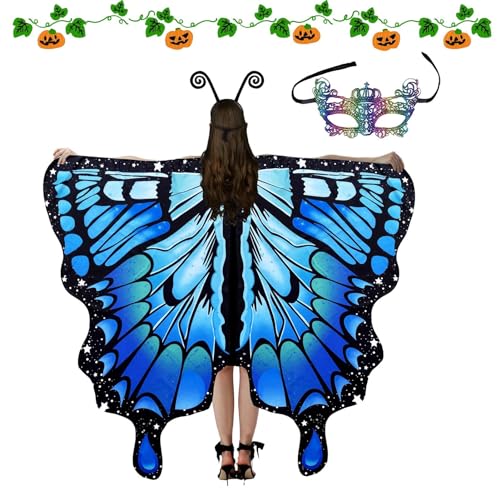 Schmetterlingsflügel Kostüm, Halloween Schmetterling Kostüm - Halloween Umhang für Damen - Weiches Schal Kostüm | Halloween Schmetterlingsflügel mit Maske und Antennenstirnband für Rollenspiel von Car Schmetterlingsflügel Kostüm, Halloween Schmetterling Kostüm - Halloween Umhang für Damen - Weiches Schal Kostüm | Halloween Schmetterlingsflügel mit Maske und Antennenstirnband für Rollenspiel von Car von Generic