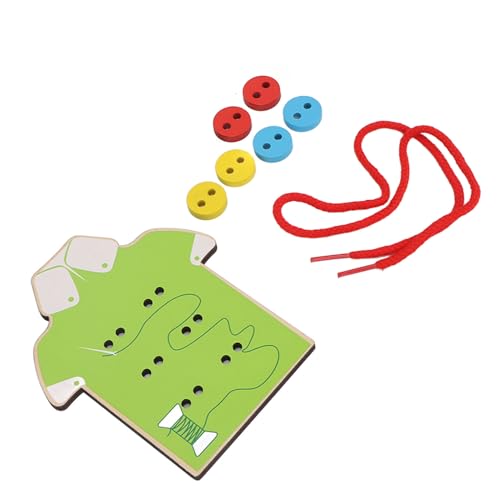 Schnürung Spielzeug für Kleinkinder, Holzfadenspielzeug Verbesserung der Handaugenkoordination Helle Farben Kleidung Form Design Holzschnürung Spielzeug Kleinkind -Schnürung Kleinkind (Green) von Generic