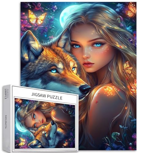 Schönes Mädchen steht neben dem grauen Wolf, 1000-teiliges Puzzle für Erwachsene, herausfordernde Familienaktivitäten, buntes Bastelpuzzle für Heimdekoration, Geschenke, 68 x 50 cm Schönes Mädchen steht neben dem grauen Wolf, 1000-teiliges Puzzle für Erwachsene, herausfordernde Familienaktivitäten, buntes Bastelpuzzle für Heimdekoration, Geschenke, 68 x 50 cm von Generic