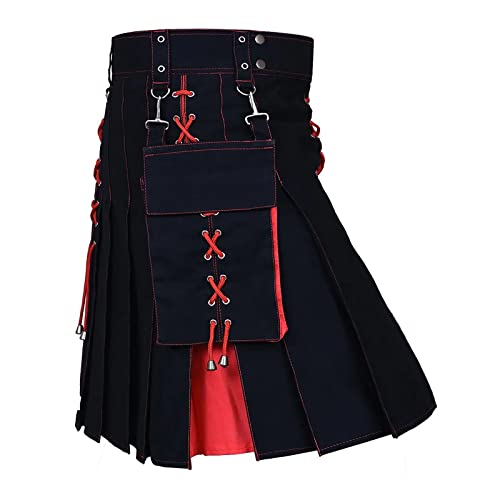 Schottischer Kilt Herren Tartan Utility Kilt Highland Irish Tartan Schotte Kilt Traditioneller Mittelalterliche Gothic Kilt Faltenröcke von Generic