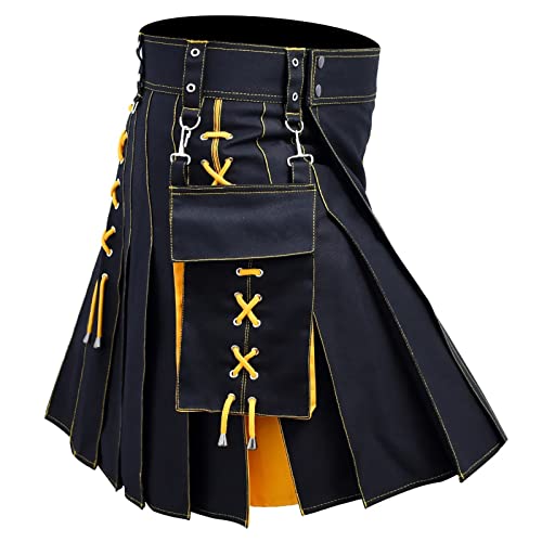 Schottischer Kilt Herren Tartan Utility Kilt Highland Irish Tartan Schotte Kilt Traditioneller Mittelalterliche Gothic Kilt Faltenröcke von Generic