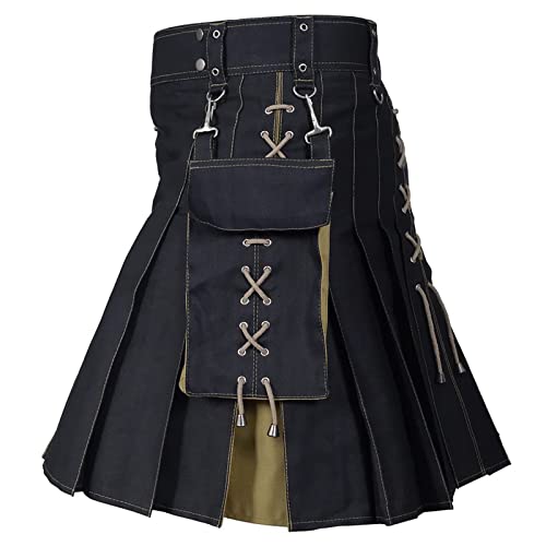 Schottischer Kilt Herren Tartan Utility Kilt Highland Irish Tartan Schotte Kilt Traditioneller Mittelalterliche Gothic Kilt Faltenröcke von Generic