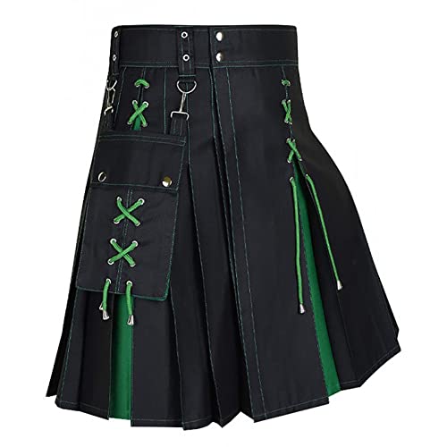 Schottischer Kilt Herren Tartan Utility Kilt Highland Irish Tartan Schotte Kilt Traditioneller Mittelalterliche Gothic Kilt Faltenröcke von Generic