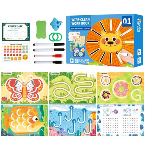 Schreibübungsbuch – Nachzeichnungsheft, Lernhilfe Für Kinder, Handwriting-Trainingsbuch | Wiederverwendbares Arbeitsbuch, Motorik-Spielzeug, Vorschul-Schreiblernbuch Für Frühkindliche Bildung, Schule von Generic