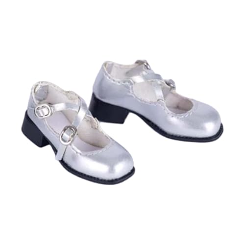 Schuhe mit mittleren Absätzen, Puppenanziehzubehör, realistische Schuhe aus PU mit runder Spitze, für Figuren 1:6, Silber Schuhe mit mittleren Absätzen, Puppenanziehzubehör, realistische Schuhe aus PU mit runder Spitze, für Figuren 1:6, Silber von Generic