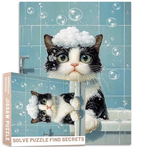 Schwarz-weiße Katzen-Badewanne, 1000-teiliges Puzzle, entspannende blaue Fliese, Wand-Ölgemälde, Stil, Haustier-Portrait-Kunst, 68,6 x 50,8 cm, anspruchsvolle Familienaktivitäten, buntes Schwarz-weiße Katzen-Badewanne, 1000-teiliges Puzzle, entspannende blaue Fliese, Wand-Ölgemälde, Stil, Haustier-Portrait-Kunst, 68,6 x 50,8 cm, anspruchsvolle Familienaktivitäten, buntes von Generic
