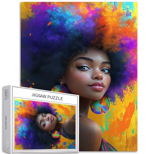 Schwarze Frau mit Afro, 1000-teiliges Puzzle für Erwachsene, farbenfroher Hintergrund, Spritzkunst-Puzzle, bunt, DIY-Puzzles für Heimdekoration, Geschenke, Familienpuzzle, perfekt für Spieleabende, 50 Schwarze Frau mit Afro, 1000-teiliges Puzzle für Erwachsene, farbenfroher Hintergrund, Spritzkunst-Puzzle, bunt, DIY-Puzzles für Heimdekoration, Geschenke, Familienpuzzle, perfekt für Spieleabende, 50 von Generic