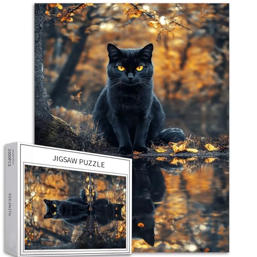 Schwarze Katze sitzt am See, 1000-teiliges Puzzle für Erwachsene, Herbstwald, Hintergrund, Kunst-Puzzle, anspruchsvolle Familienaktivitäten, buntes Bastelpuzzle für Heimdekoration, Geschenke, 50 x 70 Schwarze Katze sitzt am See, 1000-teiliges Puzzle für Erwachsene, Herbstwald, Hintergrund, Kunst-Puzzle, anspruchsvolle Familienaktivitäten, buntes Bastelpuzzle für Heimdekoration, Geschenke, 50 x 70 von Generic