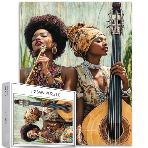 Schwarze weibliche Musikaufführungen, 1000-teiliges Puzzle für Erwachsene, Musikinstrumente, Puzzle, bunte DIY-Puzzles für Heimdekoration, Geschenke, Familienpuzzle, perfekt für Spielabende, 50 x 70 von Generic