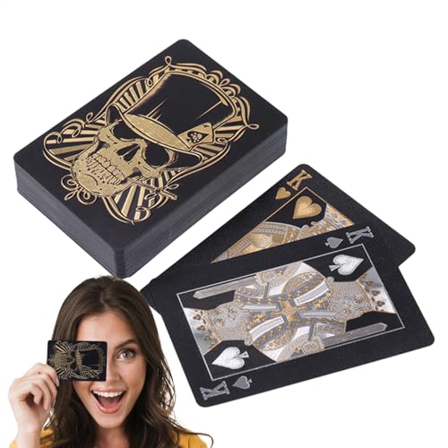 Schwarzes Spielkartenspiel, Spielkarten für Erwachsene – Pokerkarten aus PVC, Kartenspiel zum Thema Totenkopf – glatte Spielplattform, flexible Karten mit Aluminium-Finish mit Box von Generic
