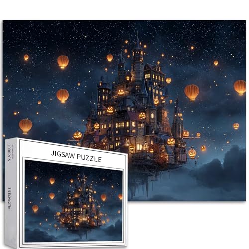 Schwimmendes magisches Schloss 1000 Teile Puzzle für Erwachsene, Jack-O'-Lantern-Szenen-Kunst-Puzzle, buntes DIY-Puzzle, für Heimdekoration, Geschenke, Familienpuzzle, perfekt für Spieleabende, 70 × von Generic