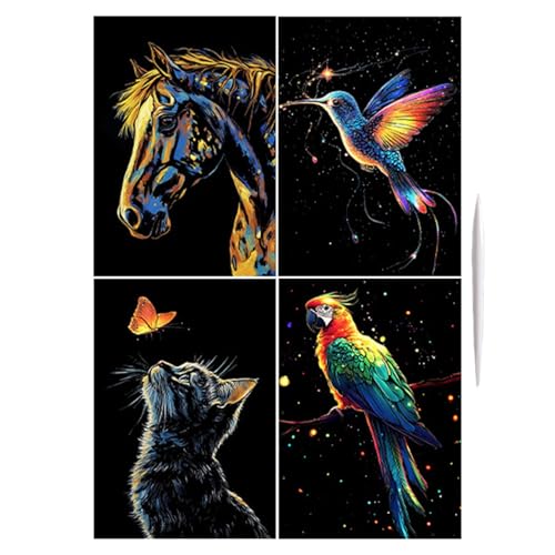 Scratch Off Art, Scratch Paper, leuchtend, handgefertigt, 4 Stück – Ausmalen, Zeichnen, Handwerk, Spaß, kreative Landschaft und Tierkunst für Kinder, Jugendliche und Erwachsene Scratch Off Art, Scratch Paper, leuchtend, handgefertigt, 4 Stück – Ausmalen, Zeichnen, Handwerk, Spaß, kreative Landschaft und Tierkunst für Kinder, Jugendliche und Erwachsene von Generic