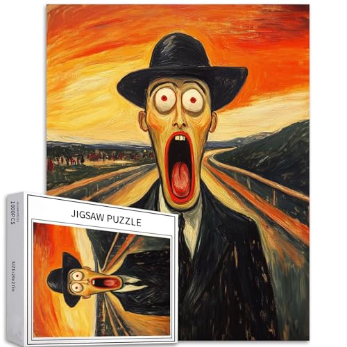 Screaming Gentleman Puzzle für Erwachsene, Ölgemälde-Stil, Kunstpuzzle, bunt, DIY-Puzzles für Heimdekoration, Geschenke, Familienpuzzle, perfekt für Spieleabende, 50 x 70 cm, 1000 Teile von Generic