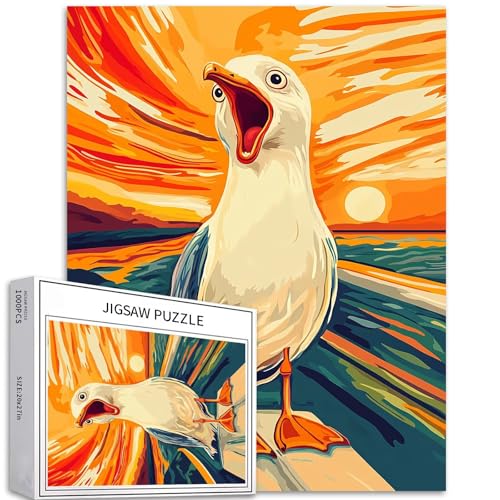 Seagull Screaming 1000 Teile Puzzle für Erwachsene, Edvard Munch Stil, Kunstpuzzle, bunt, DIY-Puzzles für Heimdekoration, Geschenke, Familienpuzzle, perfekt für Spielabende, 50 x 70 cm von Generic