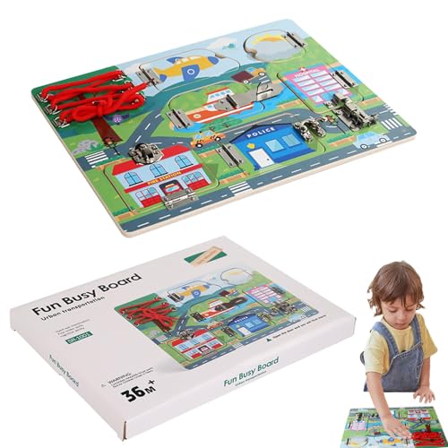 Sensorisches Aktivitätsbrett, Fidget-Brettspielzeug, sensorisches Brett für den Stadttransport aus Holz, Lernspielzeug für kleine Kinder, Lernspielzeug für Kleinkinder von Generic