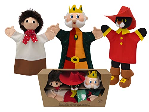 Set 3-Fach Marionette Märchenfigur Handpuppe Der gestiefelte Kater 34 cm, Mehrfarbig, für Kinder Jungen Mädchen Babys von Generic