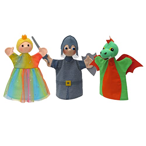 Set 3-Fach Marionette Märchenfigur Handpuppe Prinzessin Prinz Drache 18 cm, Mehrfarbig, für Kinder Jungen Mädchen Babys von Generic