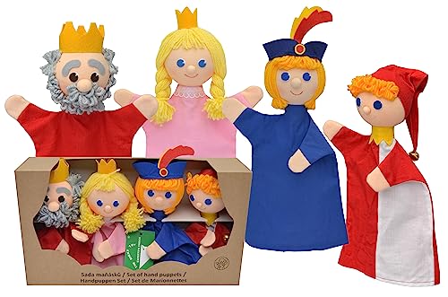 Set 4-Fach Handpuppe Puppe Handspielpuppe Prinz König Königin 18,5 cm, Ideal für Puppentheatre und Rollenspiele Märchenfigur, für Kinder Baby Jungen Mädchen von Generic