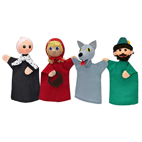Set 4-Fach Marionette Märchenfigur Handpuppe Rotkäppchen 18 cm, Mehrfarbig, für Kinder Jungen Mädchen Babys von Generic