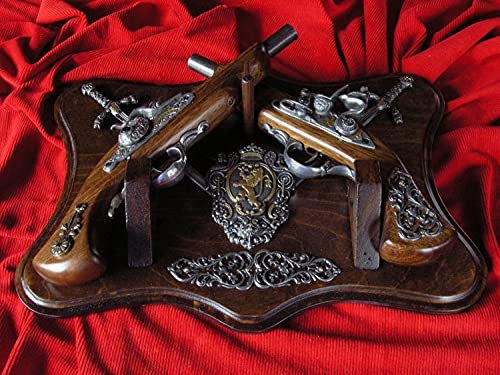 Set Steinschloss-Pistole und Perkussions Pistole auf einem Holzanhänger WTR-233, Replik Dekowaffe Pistole LARP Reenactment schießt Nicht. von Generic