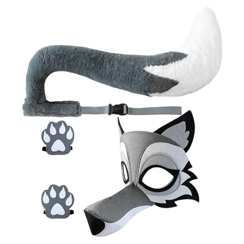 - Set aus bequemem Stoff und realistischem Druck, graues Wolfskostüm | Fantastisches Outfit mit Halloween-Maske, Schulfeste, Karneval und Spiele von Generic