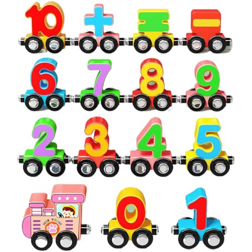 Set aus magnetischem Holzzug, Zahlenzug aus Holz – Set aus Zug in Form von Zahlen, Lernblöcke, Versammlungsbahn, Farbkognition, für 3-6 Jahre von Generic
